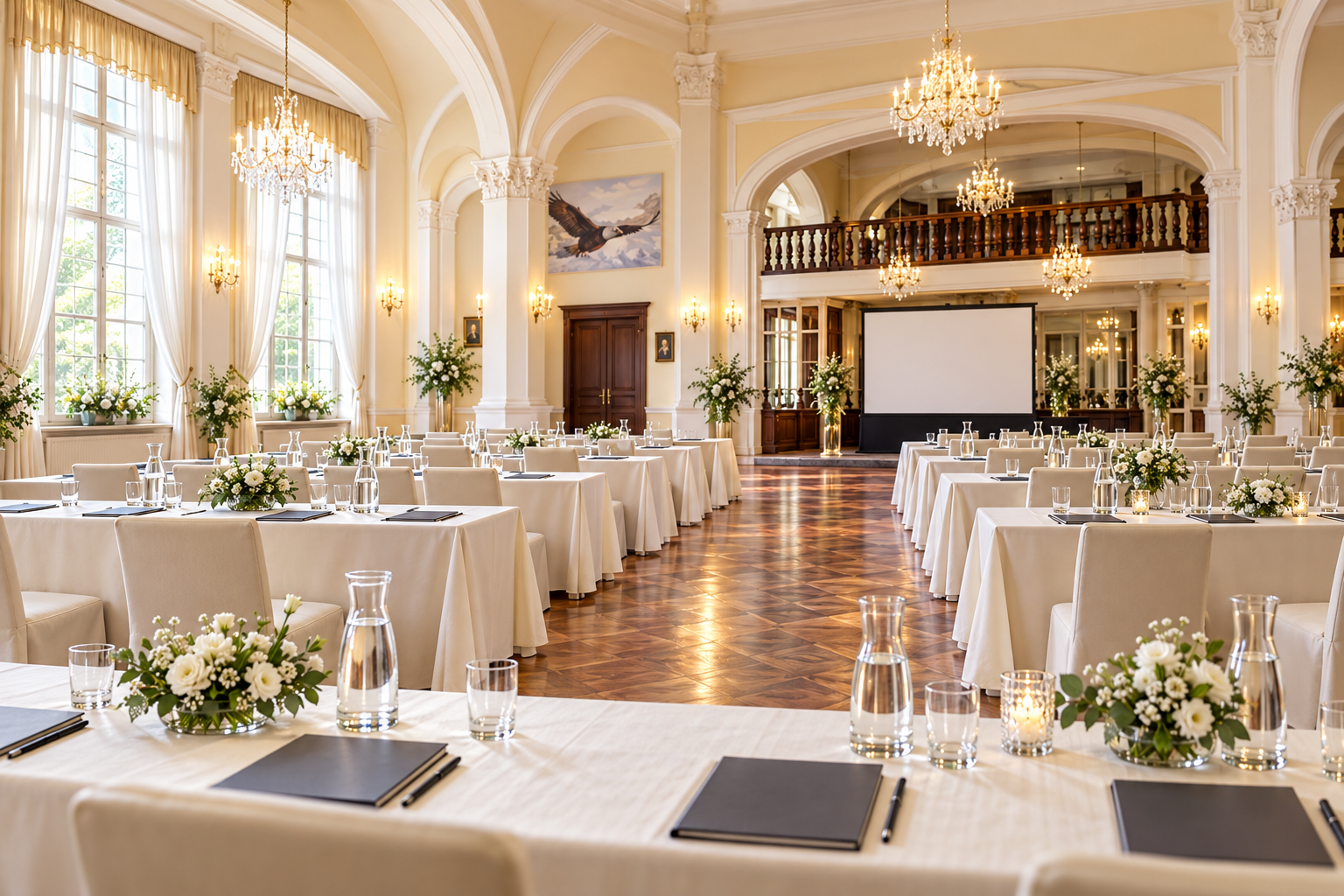 Sala przygotowana do spotkania firmowego lub szkolenia